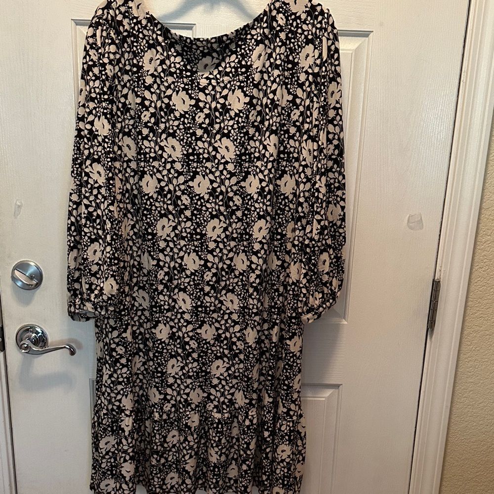 J. Jill Black and Cream Knit Floral Dress 3/4 Puff Sleeves Boxy Comfort Size 3X - Picture 7 of 7